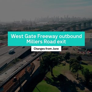 🚨 From Wednesday 29 June drivers who exit the West Gate Freeway outbound to Millers Road will need to move into the left lanes as you exit the West Gate Bridge. ⚠️Here’s what you need to know: 📍 Stay in the left lanes at the West Gate Bridge if you need to exit at Millers Road as the outbound lanes will be split from this point 📍 Following the split, move into the far left lane to exit ramp like you would for any other freeway exit 📍 If you miss the Millers Road exit, please avoid making las