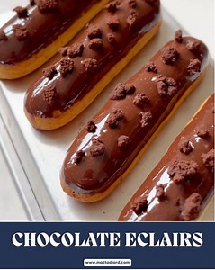 657K views · 6.5K reactions | This is the best chocolate eclair recipe! I've mastered the perfect crack-free choux pastry and filled it with chocolate creme pat, then topped it with a shiny chocolate glaze and a chocolate crumble. Find the full recipe here: https://mattadlard.com/recipes/chocolate-eclair | Matt Adlard | Facebook