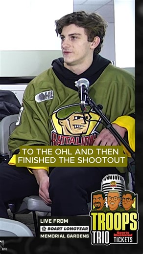 4.8K views · 34 reactions | Getting drafted to the OHL during shootout 聾 See the full interview with Jack Lisson and more from Troops Trio now on YouTube  | https://youtu.be/RqfmAOgkEMk?si=NaAuPGJuxwWf_1v8 | North Bay Battalion | Facebook