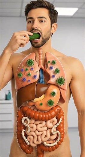 Human Digestive System 3D Animation | Realistic Anatomy Eating Cucumber Simulation #3danimation