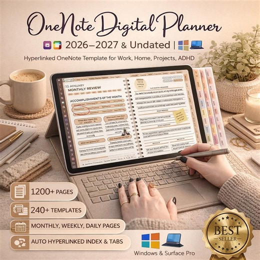 Onenote Digital Planner 2026–2027 & Undated | Hyperlinked Onenote Template for Work, Home, Projects, ADHD | Windows and Surface Pro - Etsy