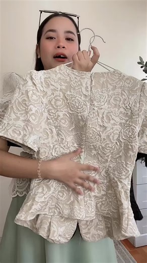 Elegant Filipiniana Top with Puffy Sleeves for Women