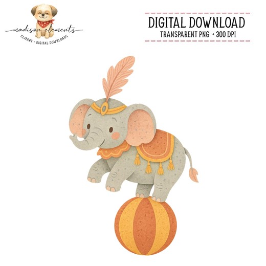 Circus Elephant Digital, Cute Animal PNG, Clipart Download, Nursery Art, Children Illustration, Wall Art, Party Decor, Elephant on Ball Png - Etsy