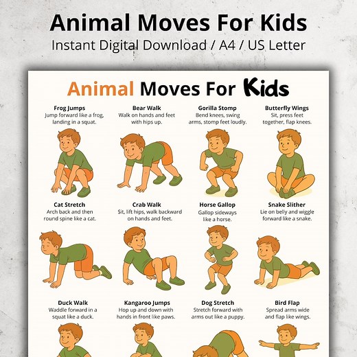 Animal Moves for Kids – Fun Exercise Chart With Animal Actions, Active Play for Children, Indoor Fitness for Kids, Printable Indoor PE Games - Etsy