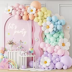 Daisy Pastel Balloon Garland Kit 157pcs Pastel Macaron Balloon Arch Kit with Flower Mylar Balloon for Boho Mothers Day Spring Daisy Floral Theme Two Groovy Party Decoration