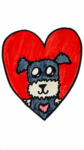 How To Draw A Cute Dog Schnauzer With Love in 10 seconds | Step By Step Drawing for Kids