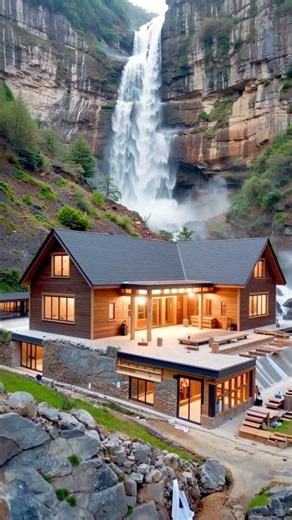 Big house by the waterfall