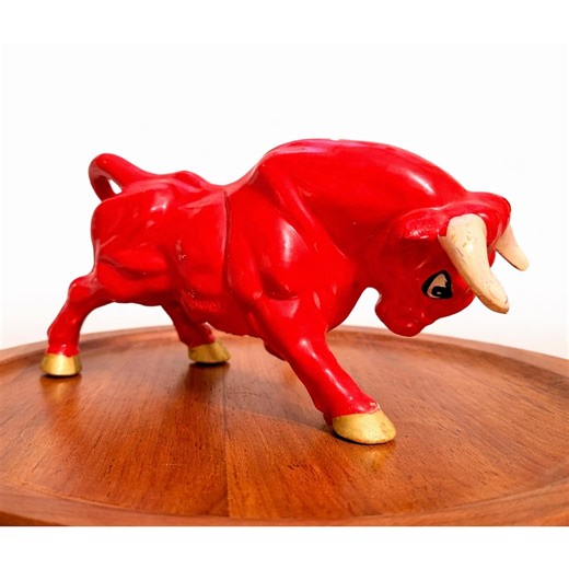 Vintage Red Bull Figurine Japan Mid Century Ceramic Charging Bull Decor - Etsy
