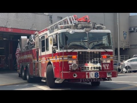 **MAJOR HORN USE + Q2A** FDNY Ladder 108 and Battalion 35 Responding urgently to a Auto Extrication