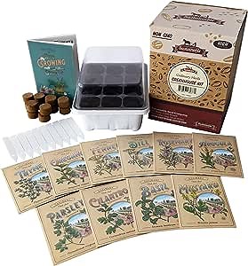 Culinary Herb Garden Starter Kit – Indoor Herb Garden with 10 Non-GMO Heirloom Seeds, Planting Pellets, Mini Greenhouse & 64-Page Growing Guide