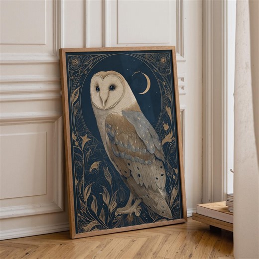 Art Nouveau Owl Wall Art Print, Barn Owl Botanical Illustration, William Morris Style Nature Poster, Dark Academia Bird Art, Ornithology - Etsy