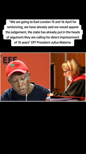 “We are going to East London 15 and 16 April for sentencing, we have already said we would appeal the judgement, the state has already put in the heads of argument they are calling for direct imprisonment of 15 years” EFF President Julius Malema “You can see that someone is doing everything in their power to get me into jail” #juliusmalema #newslivesa #news #southafrica