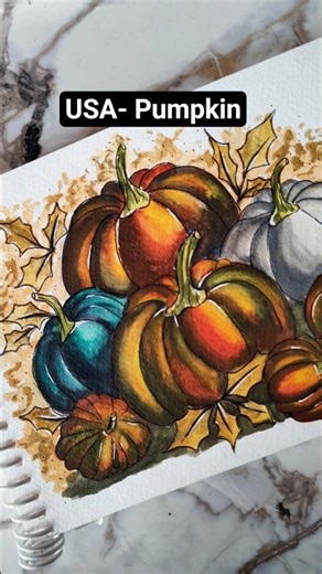 Pumpkin in watercolor using complimentarycolour technique #watercolor #watercolorpainting #painting
