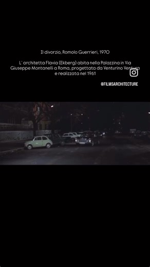 Il divorzio, Romolo Guerrieri, 1970 . L’ architetta Flavia (Ekberg) abita nella Palazzina in Via Giuseppe Montanelli a Roma, progettata da Venturino Ventura e realizzata nel 1961 . Photo: Giulio Paolo Calcaprina . . #ildivorzio #romologuerrieri #venturinoventura #filmsarchitecture #palazzinaromana