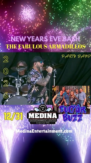 🥂 NEW YEAR’S EVE BASH AT MEDINA! 🎉 Ring in 2026 with the Fabulous Armadillos Party Band with guest Sugar Buzz ! 🎶 Get ready for nonstop hits, a packed huge dance floor, and big NYE party. Motown and rock to all your favorite sing-along hits, this is the ultimate countdown party! 💃🕺 🎟️ TICKETS → https://tinyurl.com/Medina-NYE Let’s make it a night to remember — only at Medina! ✨ #MedinaEntertainmentCenter #NewYearsEve #FabulousArmadillos #SugarBuzz #NYEParty #MedinaMN #LiveMusic #RingIn2026
