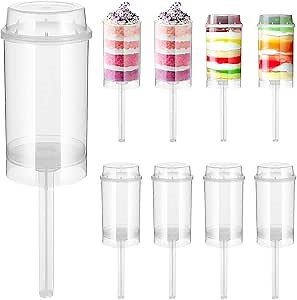80PCS Round Shaped Clear Push- Up Cake Shooter Plastic Cake Push- Pops Containers with Lids for Ice Cream Dessert (17X5CM)