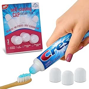 Self Closing Toothpaste Caps 3-Pack - No Waste Cap Dispensers for Adult and Kids Bathroom - Mess-Free Toothpaste Lids