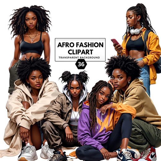 Afro Fashion Clipart – Black Woman PNG for Trendy Artwork & Creative Crafts - Etsy