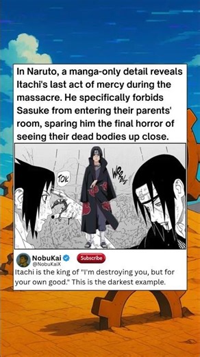 In Naruto, a manga only detail reveals Itachi's last act of mercy during the massacre He specifical