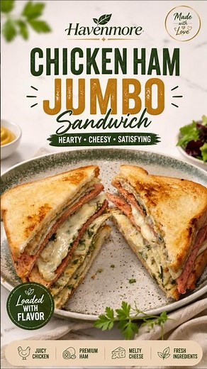 Ultimate Chicken Ham Jumbo Sandwich 🥪 | Cheesy & Loaded Recipe by Havenmore