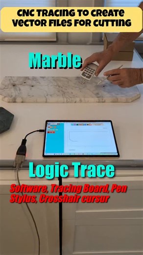 Logic Trace System by The Logic Group on Instagram: "CNC cutting machines can cut all sorts of materials: stone metals, plastics, vinyl, cloth and wood. When you need to create a DXF file from a prototype come apart, or pattern logic traces features help define an accurate vector file ready to load into CNC or CAD software. With stones such as Marble Common Granite or Quartz, logic trace offers the ability to trace along the bottom edge of the stone with the pen stylus as well as trace on the to