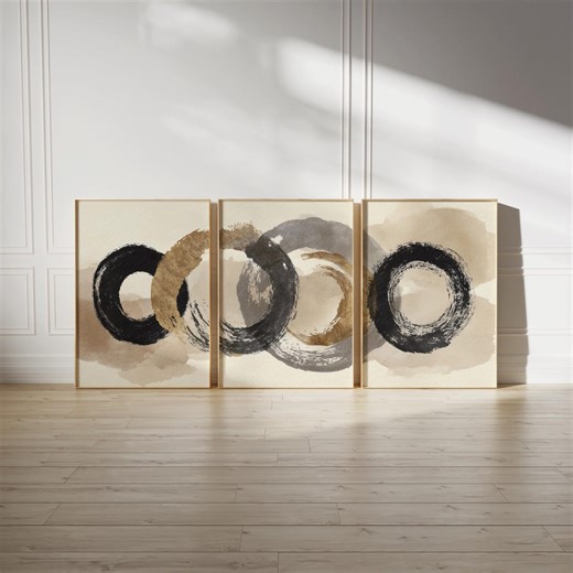 Zen Enso Circle Wall Art Set of 3, Japandi Minimalist Abstract Prints, Black Gold Brushstroke, Wabi Sabi Zen Decor for Modern Home - Etsy