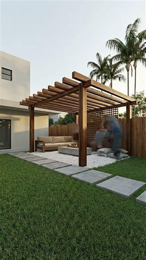 modern wooden pergola backyard