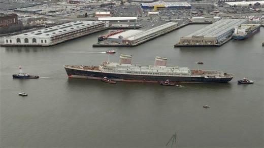 SS United States begins journey down Delaware River, out of Philadelphia to become reef in Gulf