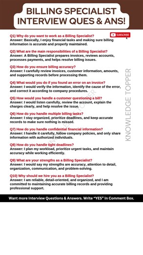 Billing Specialist Interview Questions and Answers | Billing Interview Questions and Answers