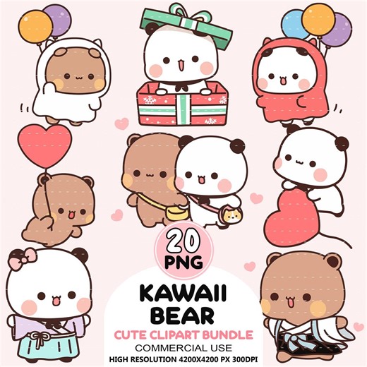 20 Cute Kawaii Bear PNG Bundle, Dudu Bubu Couple Clipart for Goodnotes, Bear and Panda Sublimation Designs, Commercial Use Clipart 300DPI - Etsy México
