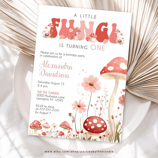Groovy Mushroom Birthday Invitation: Fungi Party, Girl (corjl Template) - Etsy
