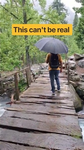 Walking Over a Crystal-Clear Mountain Stream 🌉✨ #travel #viral #nature #incredibleview #shorts#video