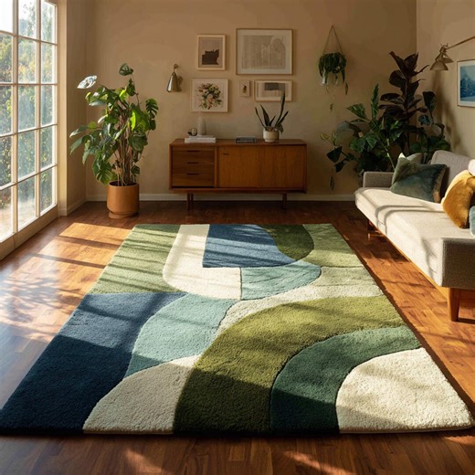 Blue Abstract Rug | Living Room Wool Area Carpet - Etsy