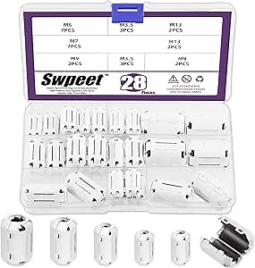 Swpeet 28Pcs 5 Sizes White Clip-on Ferrite Ring Core with Toroid Core Assortment Kit, RFI EMI Noise Suppressor Cable Clip for 3.5/5/7/9/13mm Diameter HDMI USB Cable