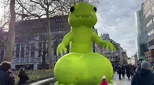 Giant phallus-shaped dinosaur displayed in Leicester Square as Jackass Forever opens in UK cinemas