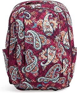 Vera Bradley Women's Cotton Large Travel Backpack Travel Bag, Paisley Jamboree - Recycled Cotton, One Size