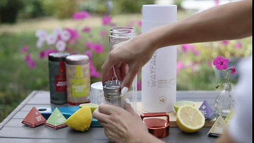 Teabloom All-Purpose Beverage Tumbler – 15 oz / 450 ml Insulated Glass Bottle – Tea, Coffee, Fruit Infused Water – All-Temperature Travel Mug – Stainless Steel Infuser Basket – The Wayfarer Tumbler