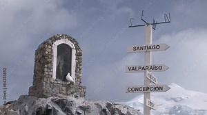 A snow petrel pecks at window in shrine at research base , Antarctica