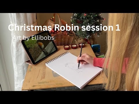 Drawing, session 1, Christmas Robin artwork process