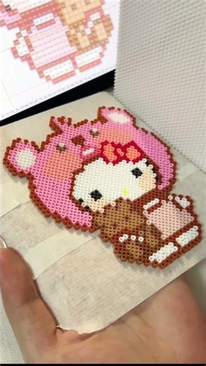 🌸 Sweet Pink Hello Kitty with Bear Perler Bead Tutorial #handmade #diy #fun