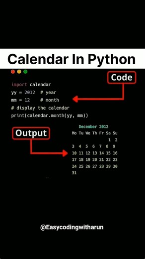 Calendar in python #shorts #shortsfeed #trendingshorts #trending #tech #calendar #grow #growth
