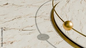cyclic rotation of golden balls in orbit, on a marble background, abstraction, 3D rendering Stock Video