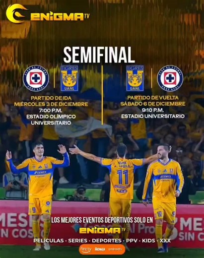 tv.enigma2 on Instagram: "🤩😱Activa Con ENIGMA TV! 😱🤩 Te Ofrecemos: sección de: Canales Películas Series ✅SECCIÓN DEPORTIVA!⚽⚾🏈 ✅SECCION LATINOS ✅SECCIÓN CANALES USA. ✅ACCESO A NBA, NHL, NFL, MLB, WWE y F1 Y MAS. ✅DEPORTES DE PPV y 24/7. ✅SECCIÓN DE ADULTO. ✅SECCIÓN CINE ✅SECCIÓN INFANTIL 🛠 Compatible con: ✅ Android TV ✅ Google TV ✅ Fire TV ✅ Android Box ✅ Roku #tigresvscruzazul #rayadosvstoluca #tigres #rayados 📲 ¡Actívalo ahora! Envíanos un mensaje por WhatsApp 👉 https://wa.me/mess