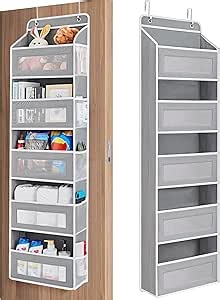 JARLINK Over The Door Organizer Storage, 5 Shelf Hanging Door Organizer with 5 Large Capacity Pockets, Anti Tilt 44 lb Load Behind Door Storage for Bedroom, Bathroom, Pantry, Nursery, (Grey)