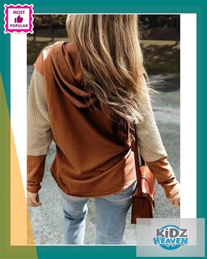 Chestnut Contrast Sleeves Patchwork Colorblock Hoodie - L