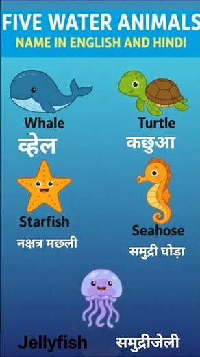 🐠 5 Water Animals Name in English and Hindi | Water Animals for Kids | mini bright minds