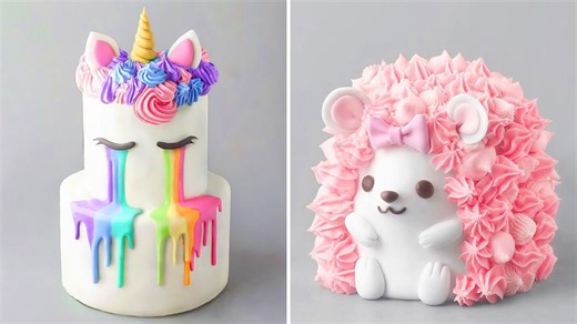 Rainbow unicorn drip cake & cute hedgehog cake