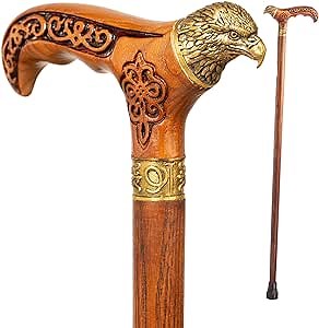 Great Gifts Fancy Walking Cane Stick for Men, Women, Gents, Ladies, Seniors - Self Cane Decorated with A Eagle Head Hand Casted of Solid Brass - Unique Designer Wood Cane Fashionable Walking Stick