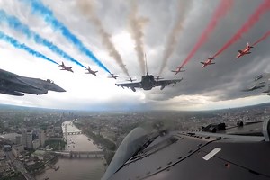 Incredible footage from inside Typhoon's cockpit shows VE Day flypast