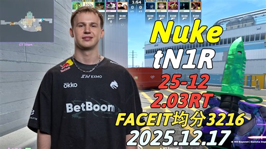 🔥极致低敏！tN1R和好友双排（25-12）2.03RT、2.08KD（Nuke）|FACEIT均分3216|2025.12.17|CS2 POV|DEMO